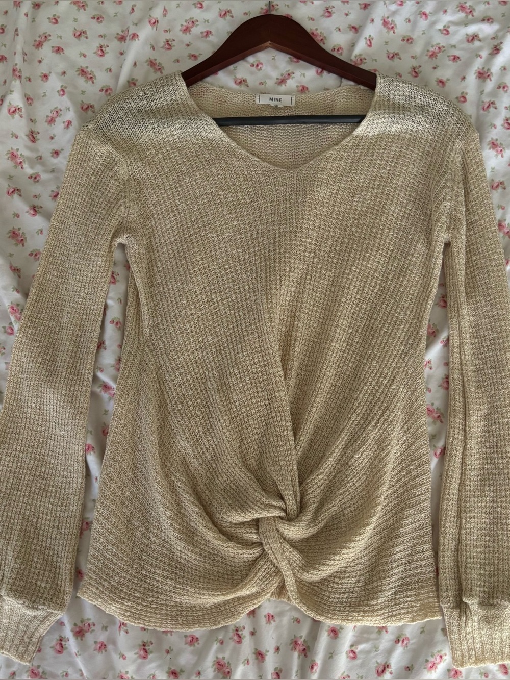 MINE Cream Knit Twist-Front V-Neck Sweater